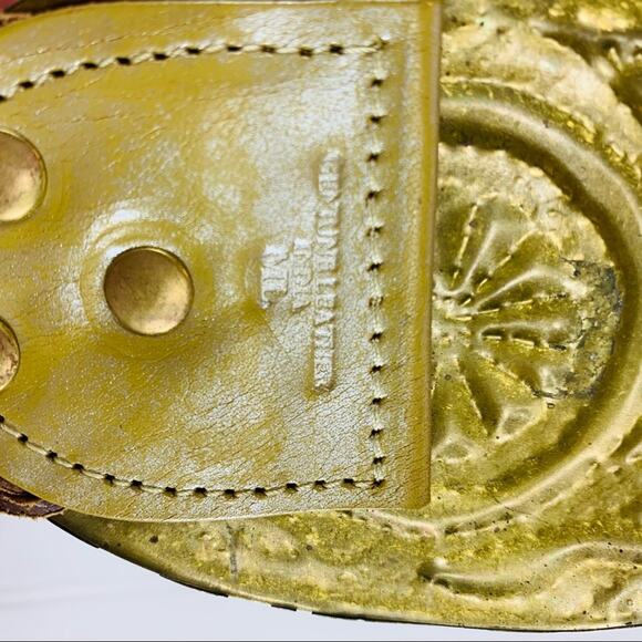 Vintage Gold Leather Wide Woven Belt Gold Buckle M/L - Picture 6 of 6